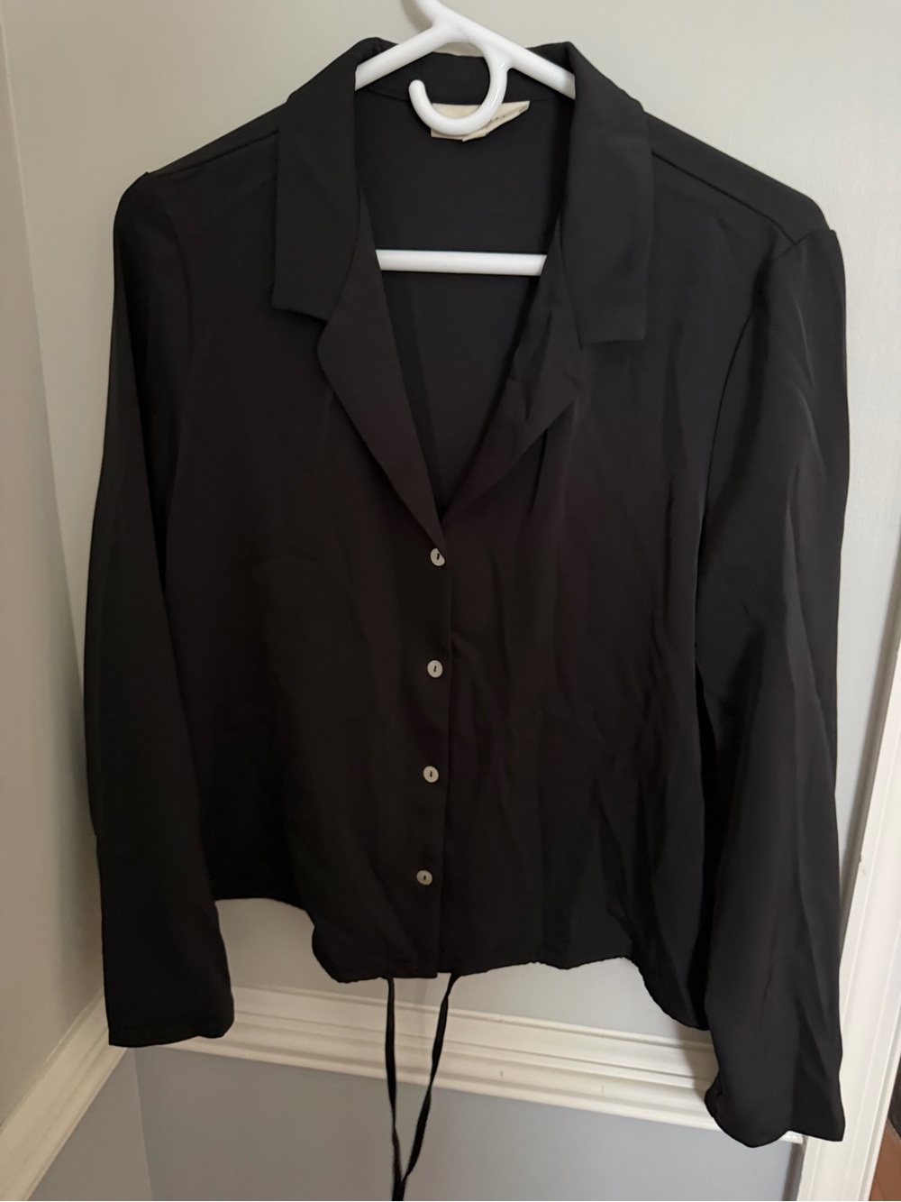 MELLODAY Black Button-Down Drawstring Hem Blouse Size M - Picture 4 of 10